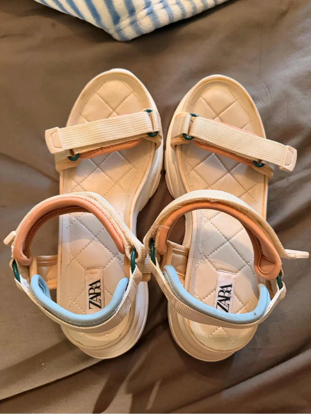 Zara Cream Platform Sport Sandals with Pink and Light Blue Accents
